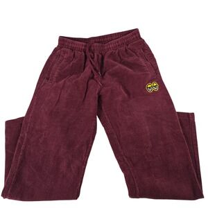 66 Burgundy Corduroy Pants Mens Medium Embroidered Eye Logo Drawstring Waist